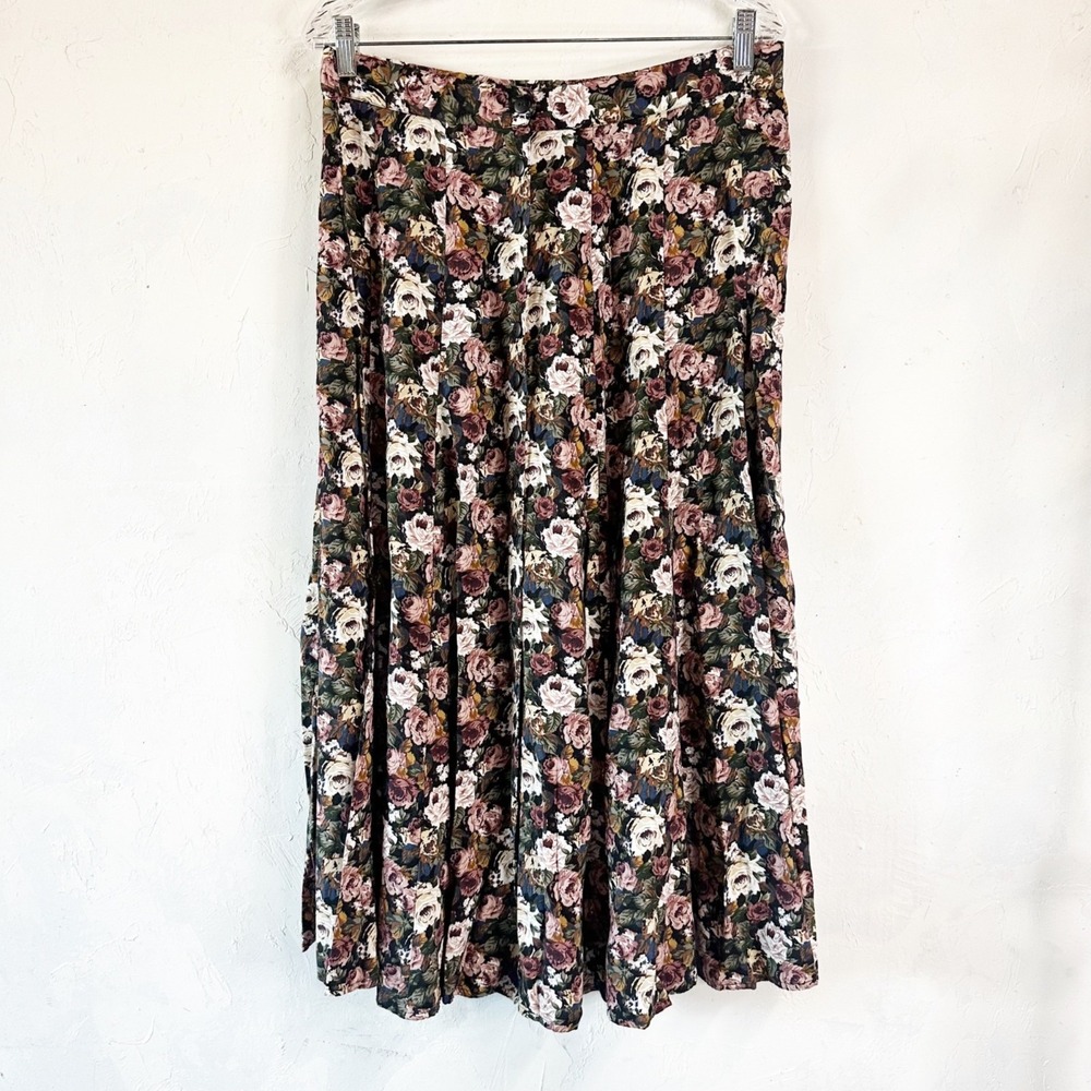 Vintage Express Maxi Skirt Sepia Floral Boho Cottagecore Peasant Women's Large